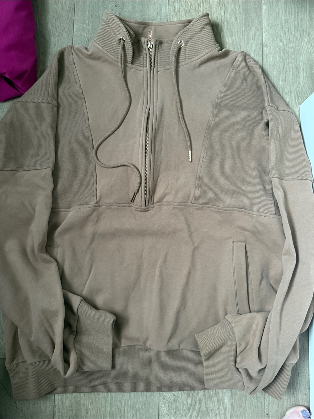 ZYIA Women’s Zip-Up Sweater in Taupe